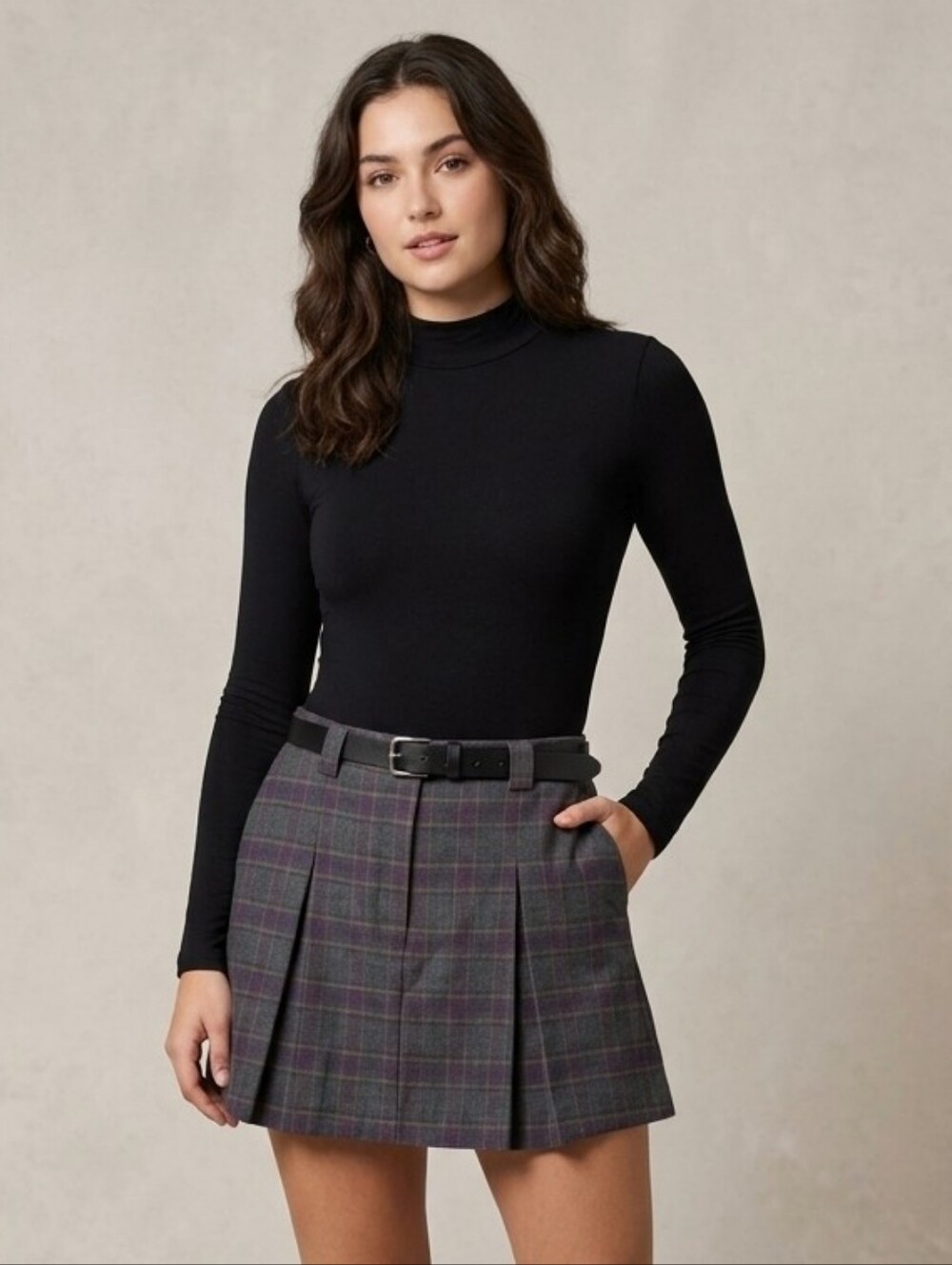 Olivaceous Plaid Pleated Mini Skirt-SM #118